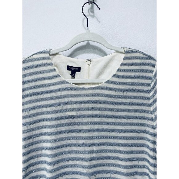 Talbots Top Womens 1X Gray Fringe Metallic Sequin Striped Short Sleeve Boho - Picture 2 of 6